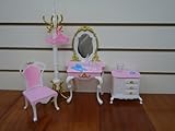 Barbie Size Dollhouse Furniture- Gloria Pretty Set with Mirror Table & Pole Hanger