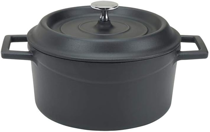 Pentole Agnelli COGHSRP10420M Saucepan with Handles and Lid, Cast Iron, Matt Black, 2.6 L, 2.6 Litres - Image 3