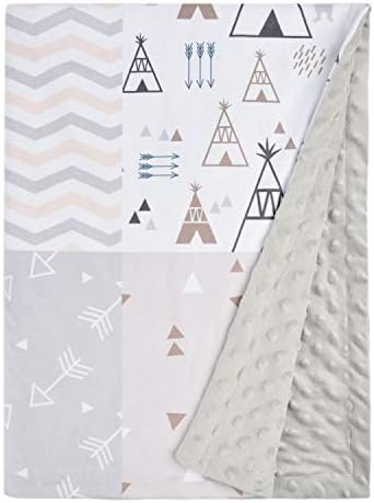 Baby Blanket Super Soft Minky with Double Layer Dotted Backing, Lovely Indian Style Tent and Cute Gray Arrow Printed 30 x 40 Inch Grey