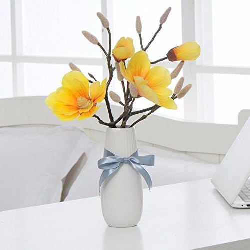 Mesmj Artificial Flower Bouquet Muck White Ceramic Vase ,Yellow