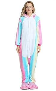 OLadydress Unisex Unicorn Costumes Pyjamas, Adult Women Men Animal Cosplay Onesie Colored Blue Large