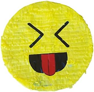 Giant Emoji With Stuck-Out Tongue And Tightly-Closed Eyes Party Pinata with rope, blindfold, and decorated Stick (stick color varies)33 inches tall!