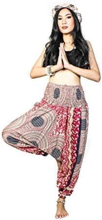 Cotton Rose Baggy Pants Mandala Bright Harem Pants For Women Gypsy Yoga Pants Petite (Rose BMbRose)