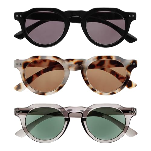 OPULIZE RIO - Sunglasses - 3-Pack - Flat Top Frame - UV400 Protection - Black, Brown Tortoiseshell, Grey - Mens Womens - Spring Hinges - SSS53-127