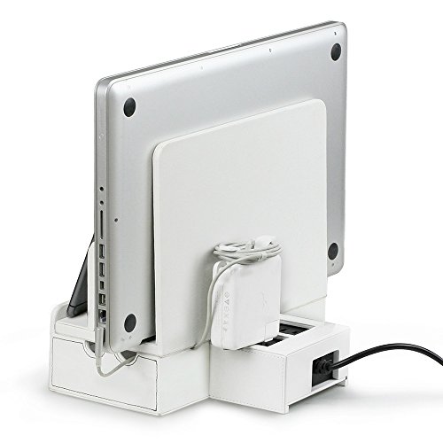 G.U.S. Multi-Device Charging Station Dock & Organizer - Multiple Finishes Available. for Laptops, Tablets, and Phones - Strong Build, Smart White Leatherette with USB+AC Power Hub (8A/40W) - Thumbnail 3