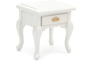 CUTEMINI Miniature Furniture 1:12 Bedside Table Dollhouse Accessories Wooden Nightstand Vintage Living Room Bedroom Scene Bedroom Bedsides End TableHouse Model Decoration (White)