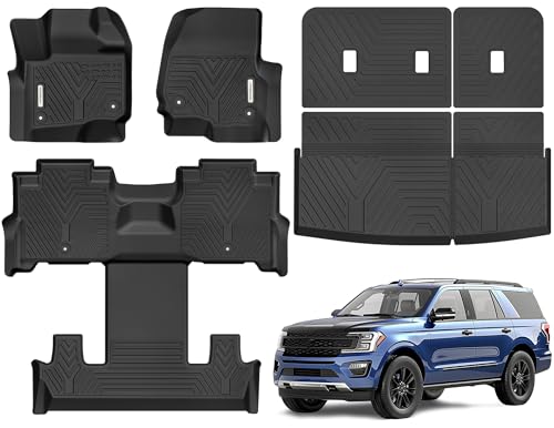 Photo 1 of *Velcro damage* YITAMOTOR Floor Mats Fit for 2018-2024 Ford Expedition 7-Seater (Not for MAX Model), All Weather Custom Fit TPE Floor Liners for Expedition with Backrest, Back Seat Protector Expedition Accessories