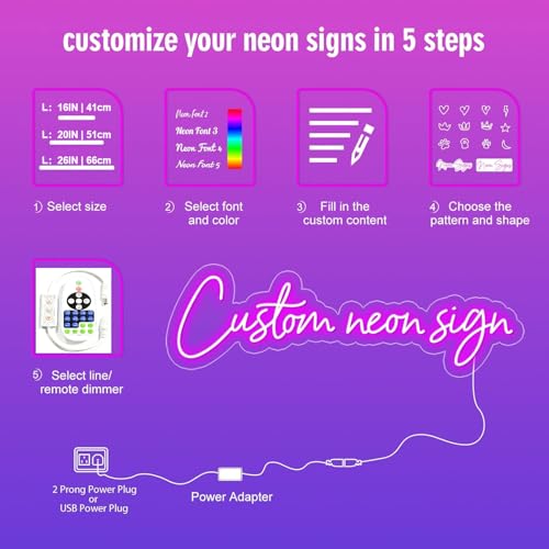Personalised LED Neon Sign for Decorations Personalised Neon Written for Parties Birthdays Weddings Shops Bar Illuminated Sign LED Custom Lamp (25-152 cm)