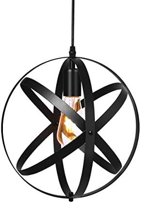 HEBOLEN Industrial Vintage Ceiling Pendant Light, Retro Metal Spherical Globe Black Hanging Edison Light Fixture For Kitchen Island Bedroom Hallway Dining Room Table Farmhouse Chandelier Lighting …