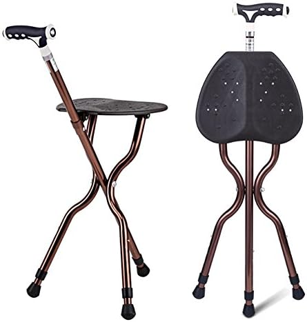 YCD Folding Tripod Cane With Seat Stability LED Walking Stick Tri-Pod Stool Handle load: 212kg (467 lb) , brown