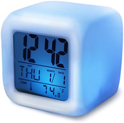 SHUZIZHONG 7 Color Changing Glowing Digital Alarm Clock Desk Decorative Clock Digital Desk Gadget With Thermometer Cube LCD Clock