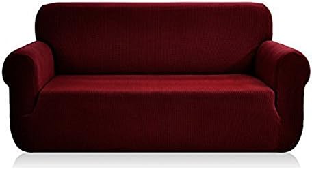 Golden Linen Sofa Covers 3-Piece Polyester Spandex Fabric Slipcover 3 pieces Set Sofa+ Love Seat+ Arm Chair (WINE)