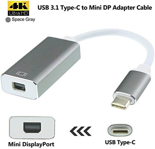 USB C to Mini DisplayPort Adapter Cable - USB 3.1 Type C to Mini DisplayPort/Mini DP Aluminium Case- Support 4K UHD for Macbook Pro 2016,Dell XPS 13, ChromeBook Pixel (NOT FOR 2017 MACBOOK),Space Gray