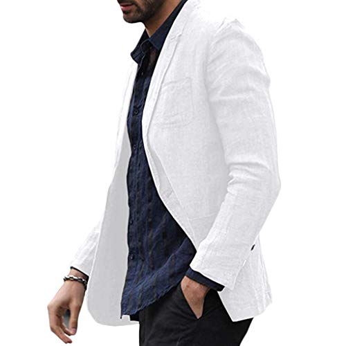 Men Linen Coat, NDGDA Male Slim Fit Cotton Blend Pocket Men's Solid Long Sleeve Thin Suits Blazer Jacket Outwear