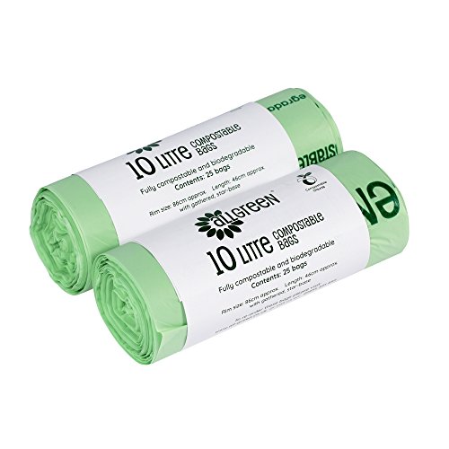 All-Green 10 Litre Biobag Compostable Kitchen Caddy Bin Liners, 50 Bags