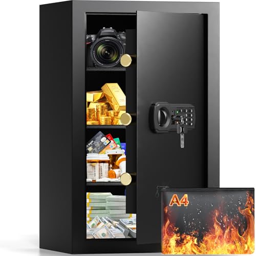 85L Großer Feuerfester Tresor mit Feuerfeste Dokumententasche, Digitaler Heimtresor mit Herausnehmbarem Regal, Möbeltresor Dokumente Gold Schmuck Wert