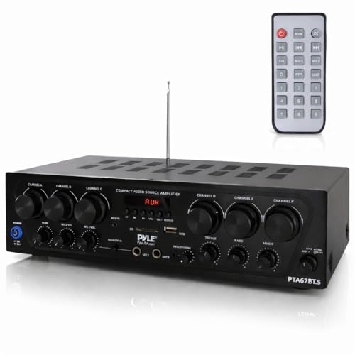 Pyle Sistema de Amplificador de Audio Inalámbrico Bluetooth para el Hogar, Sistema Mejorado de 6 Canales, 750W, Receptor Estéreo con USB, Micro SD, Entrada para Auriculares y