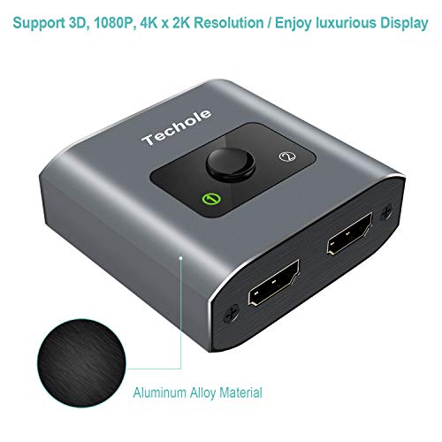 HDMI Switch 4K HDMI Splitter-Techole Aluminum Bi-Directional HDMI Switcher 2 Input 1 Output, HDMI Switch Splitter 2 x 1/1 x 2. No External Power Required, Support 4K 3D 1080P for Xbox PS4 Roku HDTV