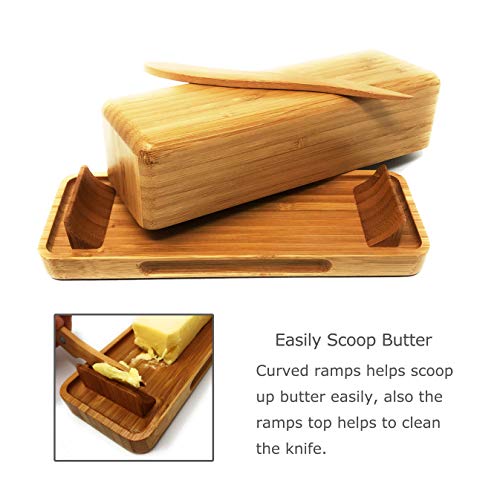 Yishobo Bamboo Butter Dish with Lid and Knife,Airtight Covered Butter
