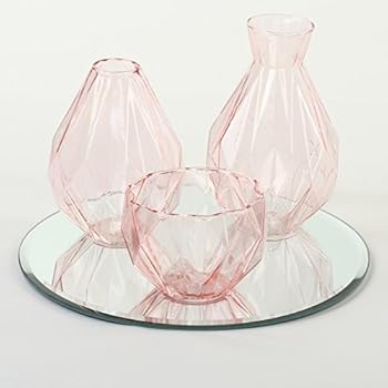 Koyal Wholesale Cocktail Table Bud Vase Assortment Centerpiece with Round Bevel Mirror, High Table Modern Decorations for Wedding, Graduation, Baby Shower (Pink)