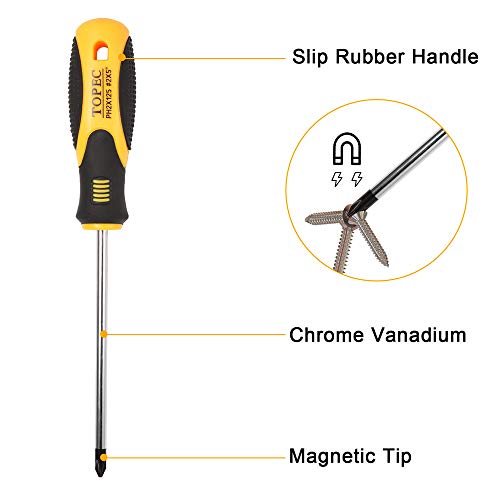 Topec Magnetic Screwdriver Set, Professional 10Pc Suniversal 5 Phillips and 5 Flat Head Chrome and Vanadium Steel Dual Purpose Magnetic Screw Set