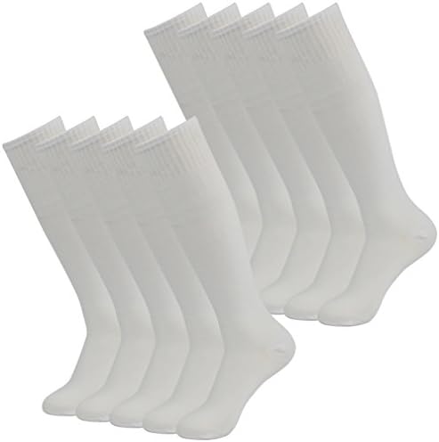 Baesball Socks,Feelingway Mens Womens Youth Over the Calf Rugby Boots Soccer Socks 10 Pairs-White