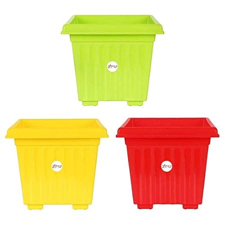Airex 8 Inch Multicolor Square Plastic Gardening Planter (Pack of 3)