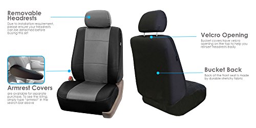 FH Group PU001114 Classic Synthetic Leather Full Set Car Seat Covers, Gray/Black Color - Fit Most Car, Truck, Suv, or Van - Thumbnail 3