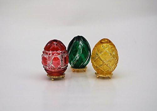3 FABERGE IMPERIAL collection red, yellow, green crystal diamond petite eggs set # 1165, #2942, #0758 &amp; signet