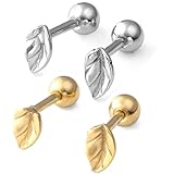 PiercingJ 2-4pcs 18G Stainless Steel Leaves Helix Tragus Cartilage Barbell Stud Earring