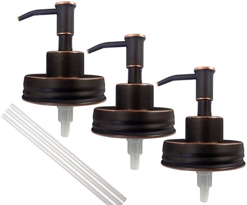 Rust Resistant Stainless Steel Mason Jar Lid with Metal Pump Kit (Pack of 3, Oil Rubbed)