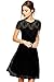 Amoluv Women Round Neck Short Sleeve Pleated Lace Slim Dress Black, Large
