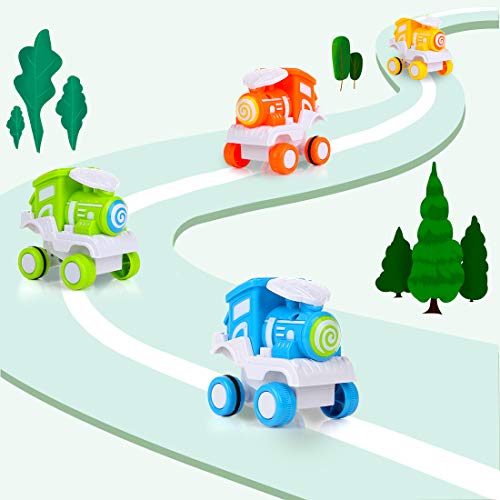 BBLIKE Toddler Car Toys, 4 Packs Early Educational Toddler Baby Toy Train Set, Friction Powered Push and Go Cars for 1 2 3 Year Old Boys & Girls Gift