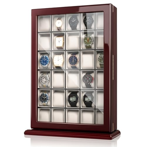 30 Piece Watch Display Case Watch Cabinets Cases Wall Mounted Shadow Box UV Protection Display Boxes with Acrylic Transparent Door Holder for Oversized Watches Collector Memorabilia Gift