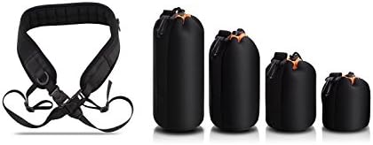 Dovera 4 Pack Lens Case&amp;Canvas Camera Shoulder Strap Soft Lens Pouches with Waterproof Protective Neoprene for Canon Nikon Sony Panasonic Pentax Olympus Fuji Leica Sigma Tamron DSLR Camera Lens