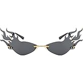 LASPOR Fire Flame Sunglasses for Women Men Retro Wave Rimless Glasses Vintage Fire Shape Gold Metal Frameless Eyewear