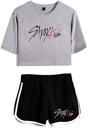HAMIQI Stray Kids Suits Women Round Neck T-Shirt + Running Shorts Two Piece Suit Leisure Sportwear