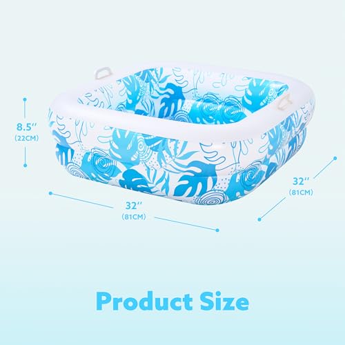 SLOOSH Square Inflatable Pool for Kids, 81 x 81 x 22 cm, Ideal for Toddlers and Babies, with Balls, Portable Water Games for Indoor and Outdoor (Blue)