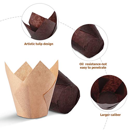 TRUSBER Baking Cups, 200 pieces Tulip Cupcake Liners Baking Cup Holders and Muffin Baking Cups for Wedding, Birthday, Christmas, Baby Shower Parties, Brown and Nature color