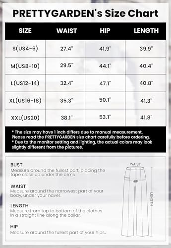 PRETTYGARDEN Pantalones de Vestir de Pierna Ancha para Mujer, Pantalones Casuales de Negocios, Sueltos, de Trabajo, Palazzo, Pantalones de Cintura Alta