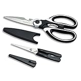 GOURMORE Kitchen Scissors Ultra Sharp Premium Stainless Steel Heavy Duty Shears and Multi Purpose for Chicken, Poultry, Fish, Meat, Vegetables, Herbs, and BBQ, 8.5''x3.5'', Black/White