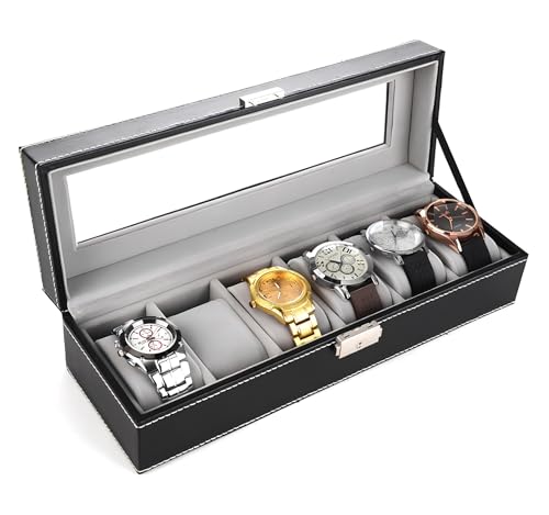 Watch Box for Men,Organizer 6 Slot Watch Display Case,Men Jewelry Box Storage Case,Lined with Soft Velvet and Holder Organizer for Women -6 Slot, Black