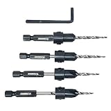 Countersink Drill Bit Set, 4 Piece #6 (9/64) Powerwolf PW1001 with Allen Key