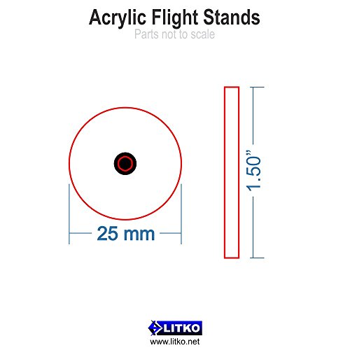 Acrylic Flight Stands, 25mm Circle, 3mm Clear, 1.5 inch Peg (25)