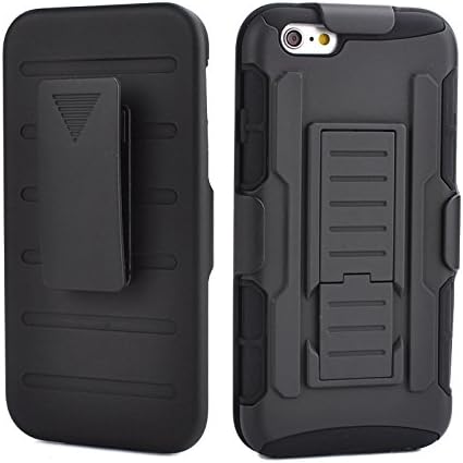 iPhone 6s Plus Case,Mengde Tri Layer With Swivel Belt Clip Holster+Kickstand Rugged Hybrid Combo Armor Slim Case Shock Resistant Defender Protective Cover For iPhone 6s/6 Plus(5.5Inch)(Black)