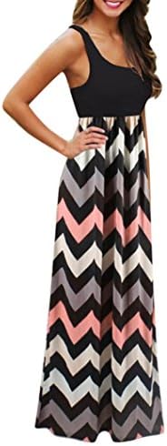UOKNICE Women Boho Summer Striped Color Sleeveless Long Beach Maxi Dress