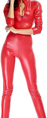 Fdhd Collarless Zipper Jumpsuit Long-Sleeved Leather Nightclub Club Suit Big Red Locomotive Suit Export Halloween Costume