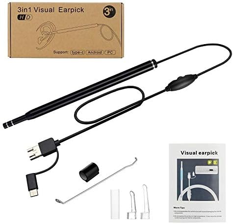 LIjieganxin Doctor in ear endoscope endoscope spoon mini camera ear picker earwax removal visible ear nose nose otoscope support Android PC (black, one size)