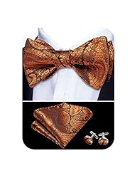 YOHOWA Men Self Tied Bow Tie Orange Black Paisley