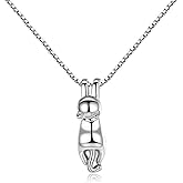 Chereda Adorable Minimalist Electroplated Silver Cat Necklace with Box Chain Cat Pendant Collarbone Necklace